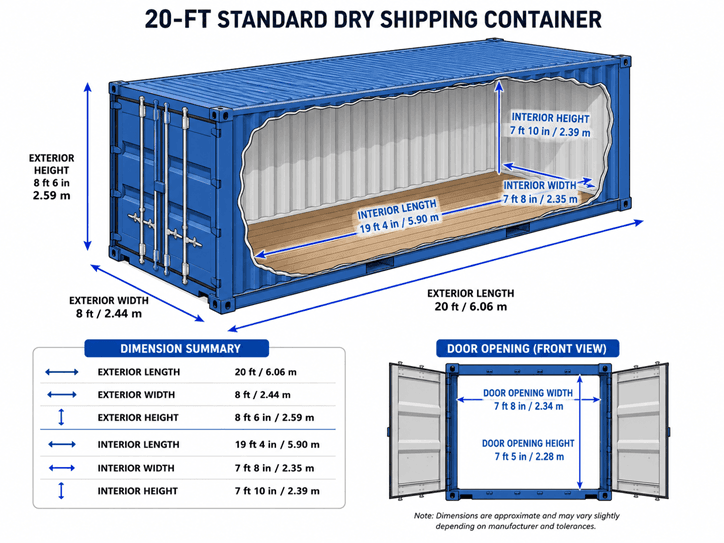 20-ft standard dry shipping container dimensions