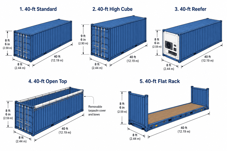 40-ft shipping container types diagram
